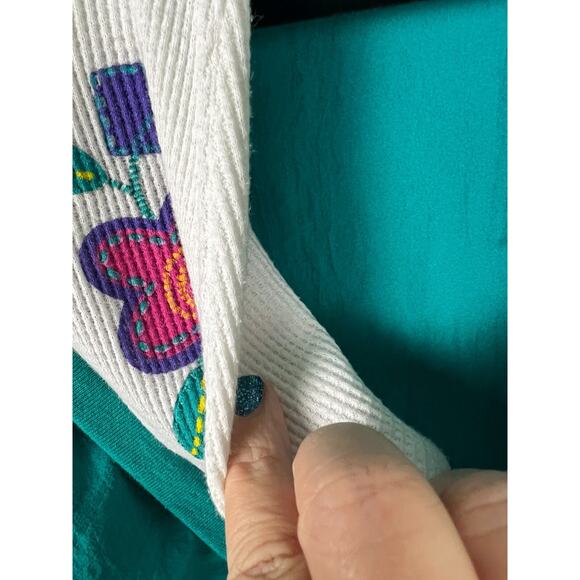 Vintage 80s Teddi Green Textured Waffle Floral Button Sweater Top Large Retro - Picture 6 of 9